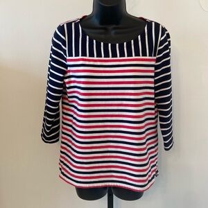 Top 3/4 Sleeve By Talbots Pink and Navy Stripes Size Medium Petite